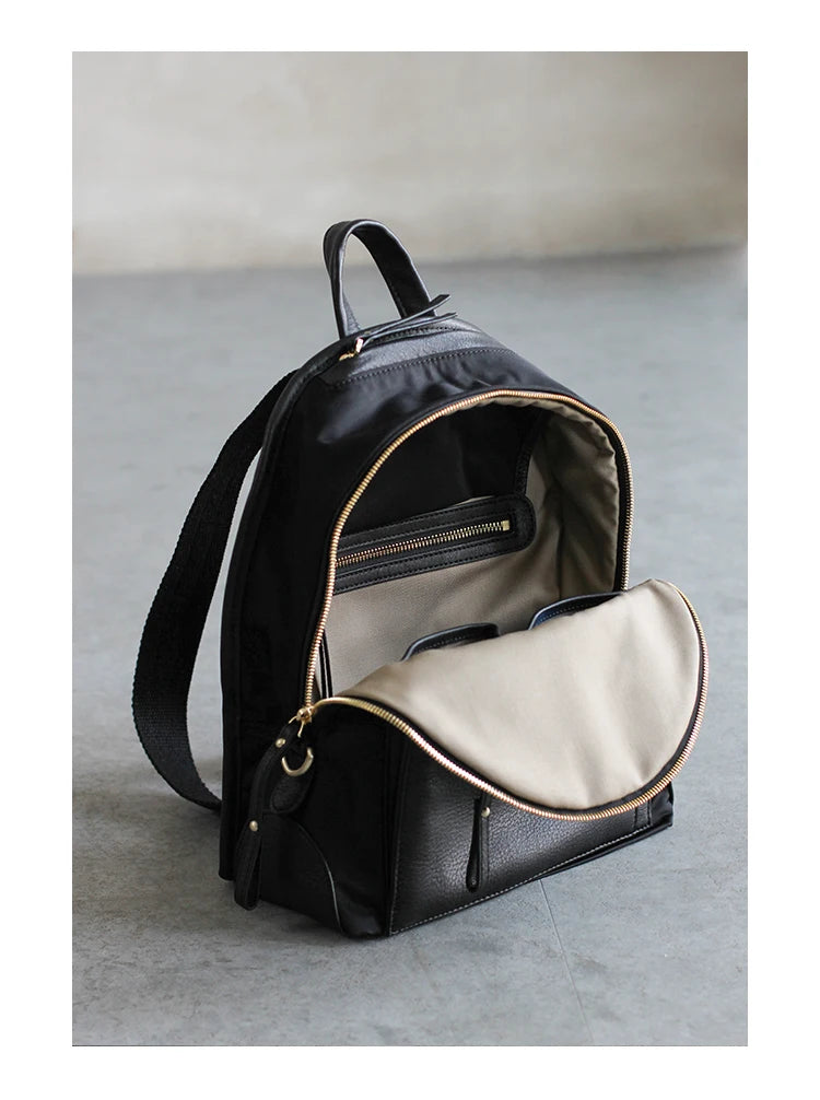 Nylon Leather Pocket Backpack