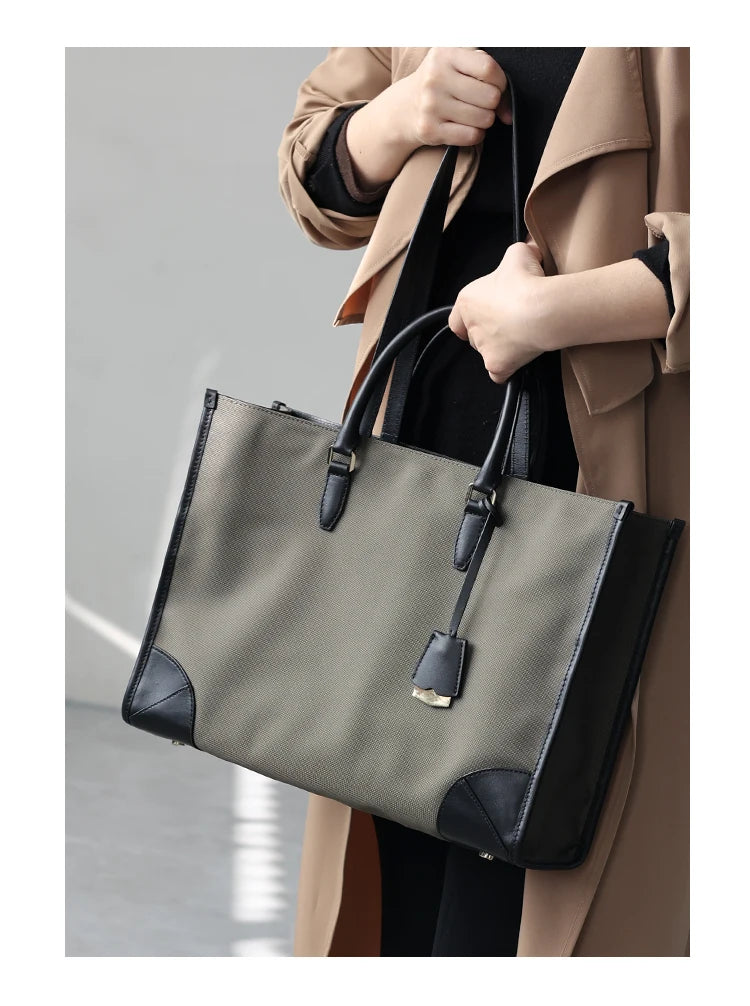 Nylon Leather Trim Work Tote