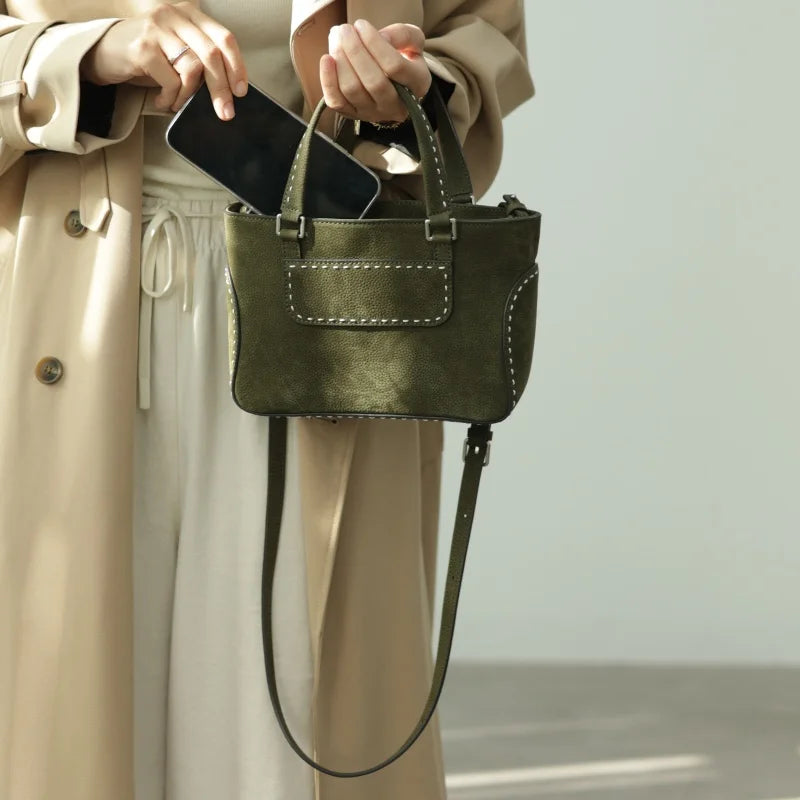 Suede Leather Trim Tote Bag