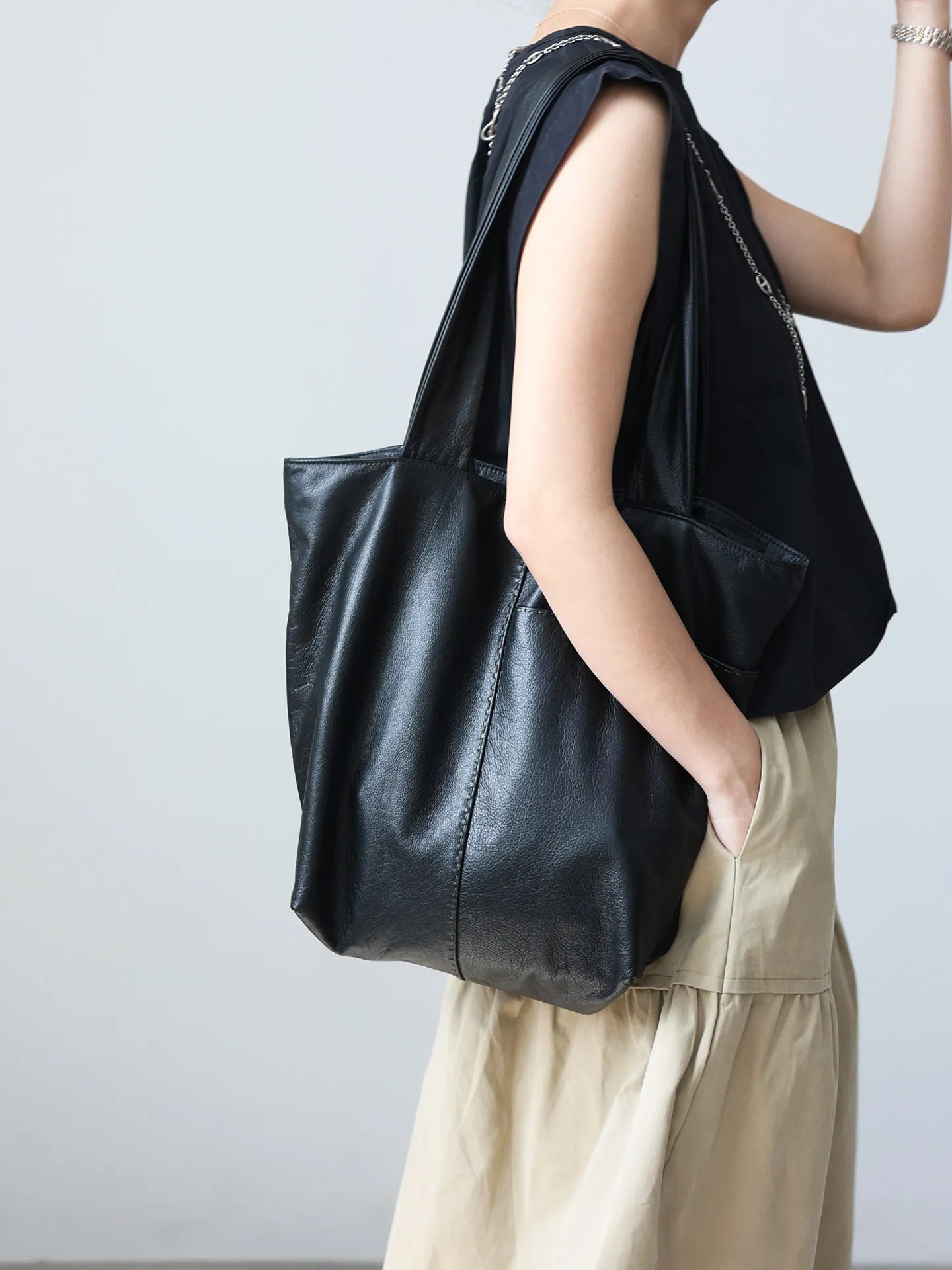 Large Leather Shoulder Tote