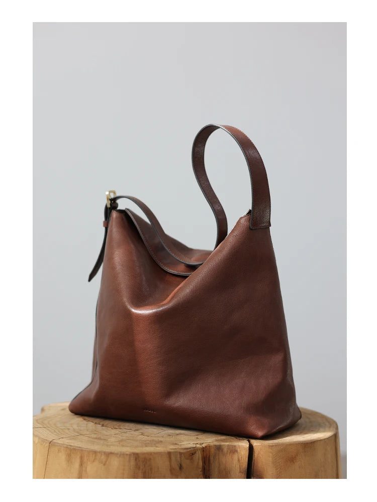 Structured Leather Shoulder Tote Bag