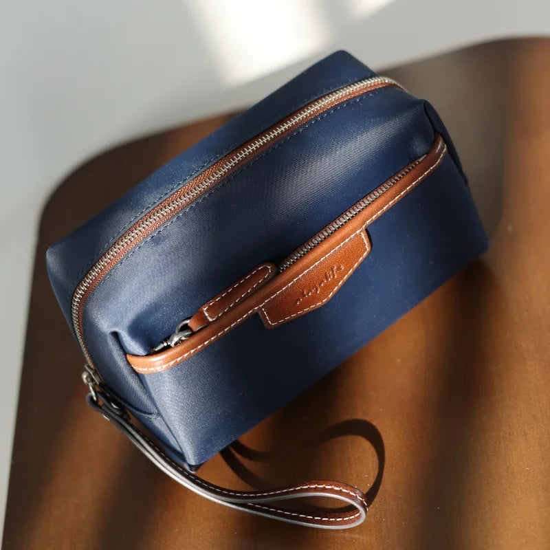 Canvas Leather Trim Zip Pouch