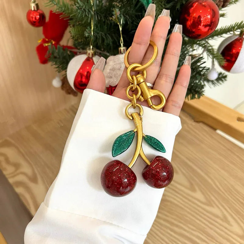 Leaf Crystal Cherry Bag Charm