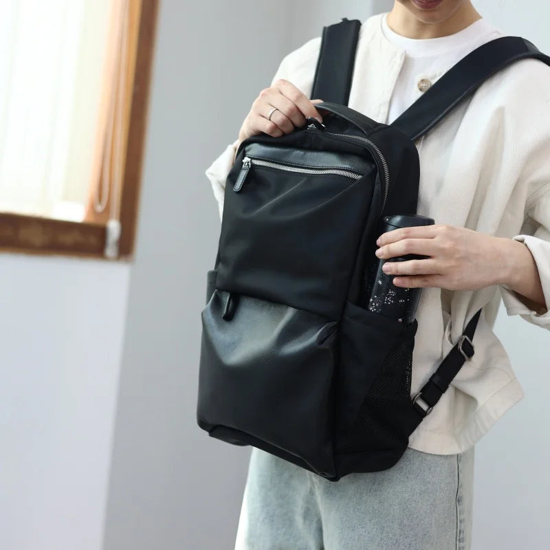 Laptop Nylon Leather Trim Backpack