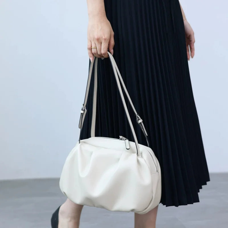 Ruched Leather Shoulder Bag