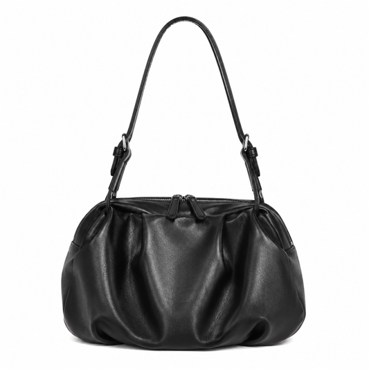 Ruched Leather Shoulder Bag