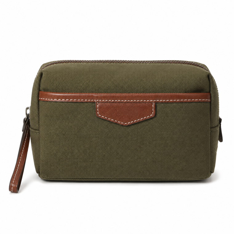 Canvas Leather Trim Zip Pouch