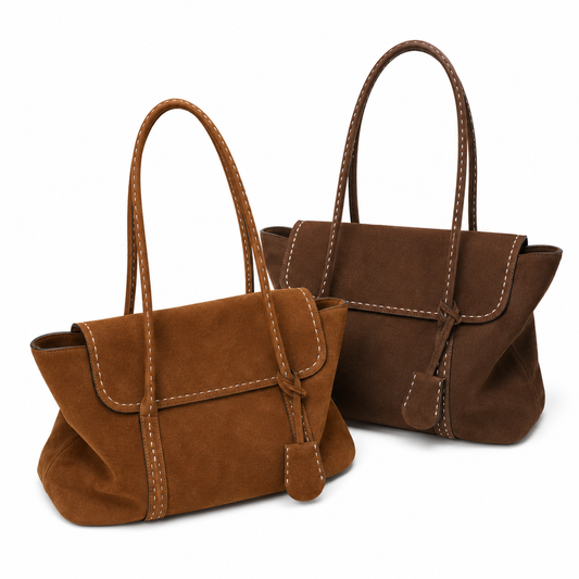 Suede Leather Trim Tote Set