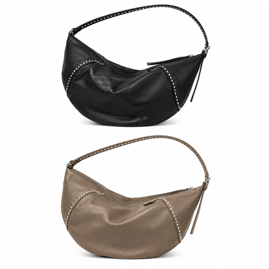 Stitched Leather Crescent Shoulder Bag