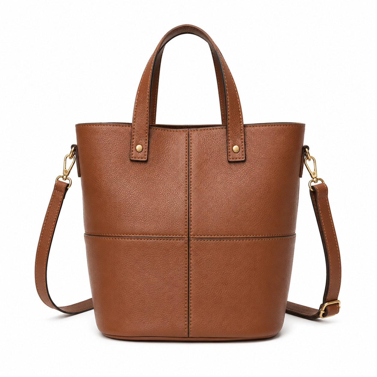Leather Bucket Crossbody Tote Bag