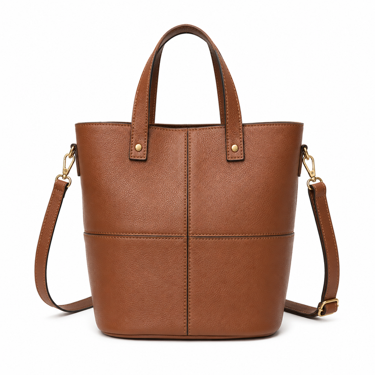 Leather Bucket Crossbody Tote Bag
