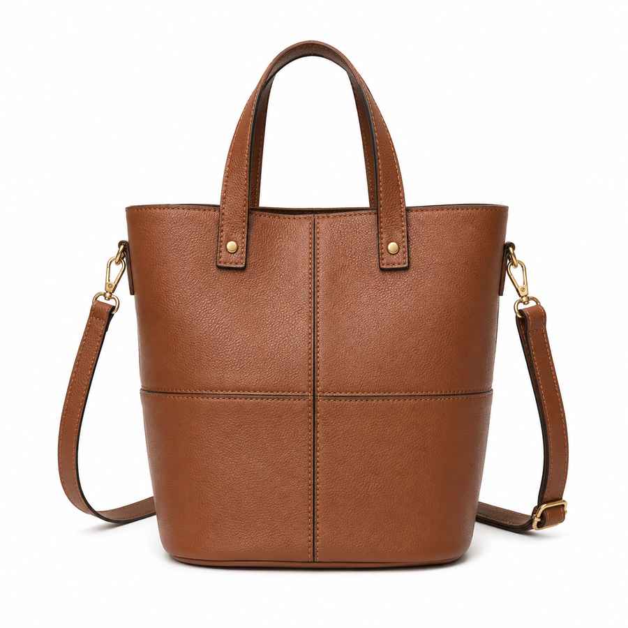 Leather Bucket Crossbody Tote Bag