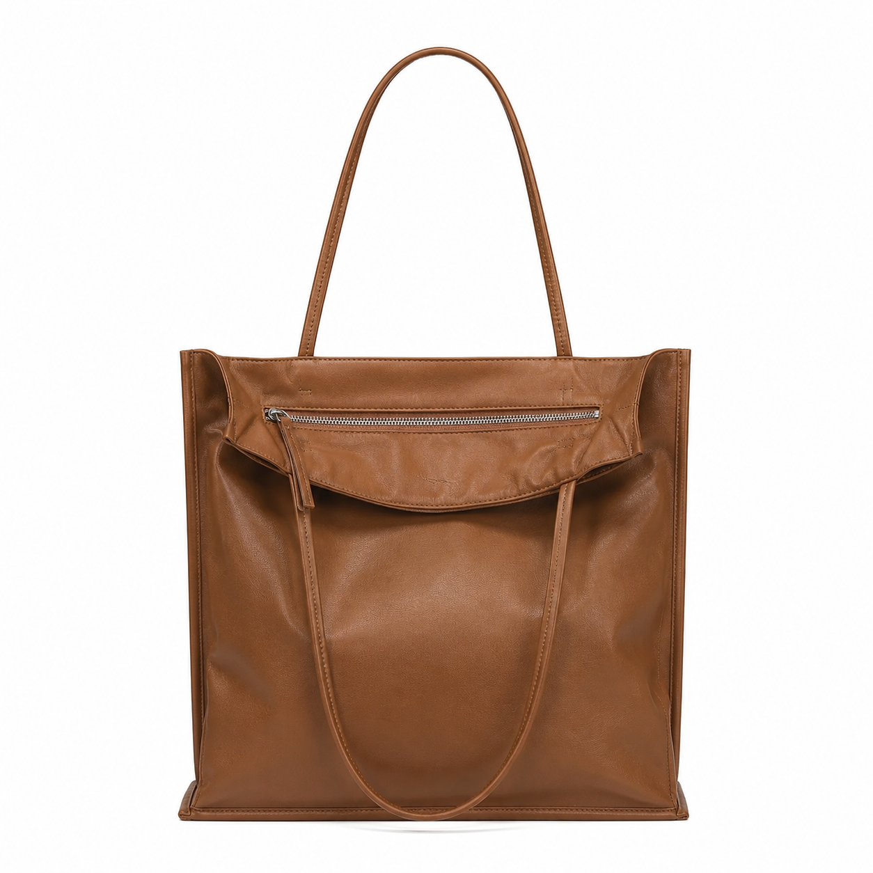 Zip Leather Pocket Shoulder Tote