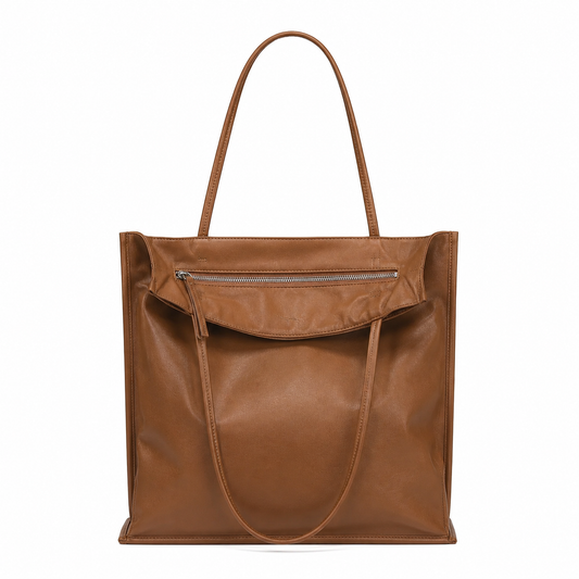 Zip Leather Pocket Shoulder Tote