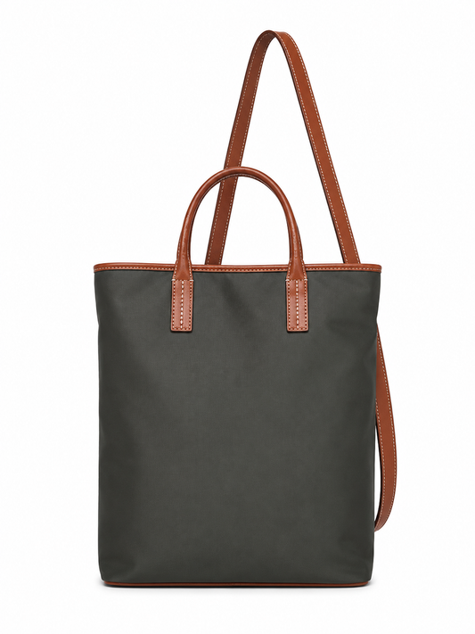 Nylon Leather Trim Tote Bag