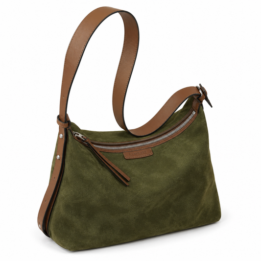 Suede Leather Trim Hobo Bag