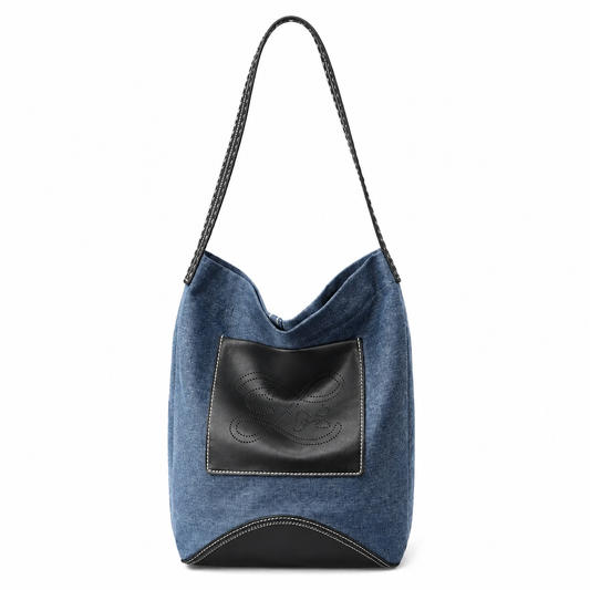Denim Leather Pocket Shoulder Bag