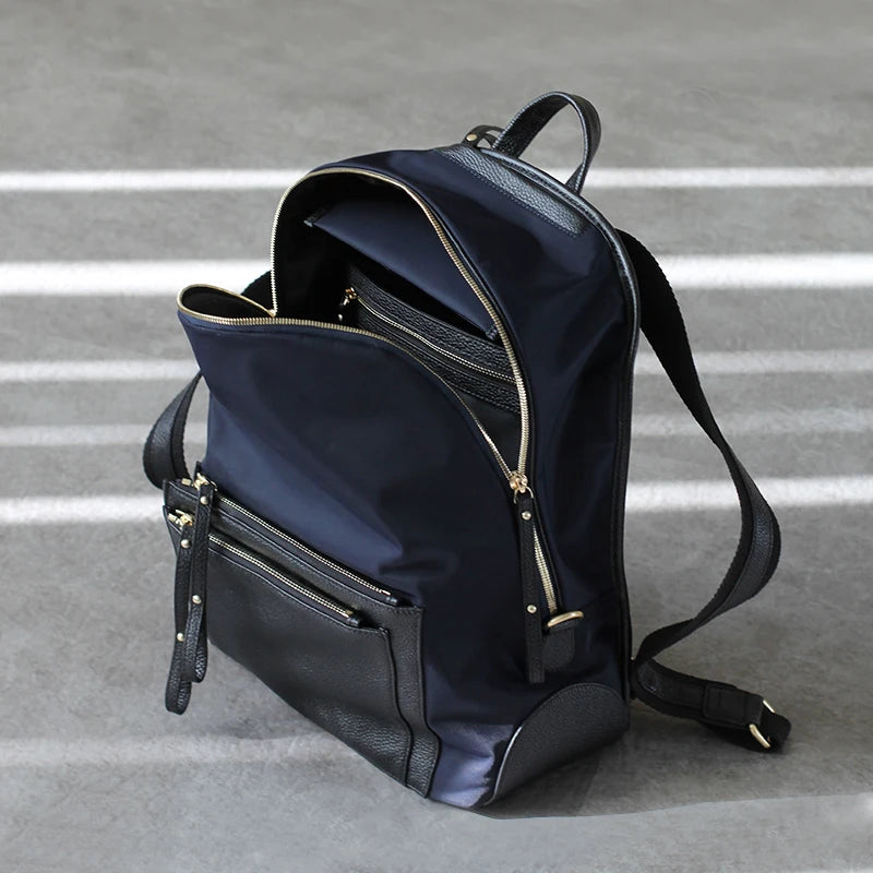 Nylon Leather Pocket Backpack