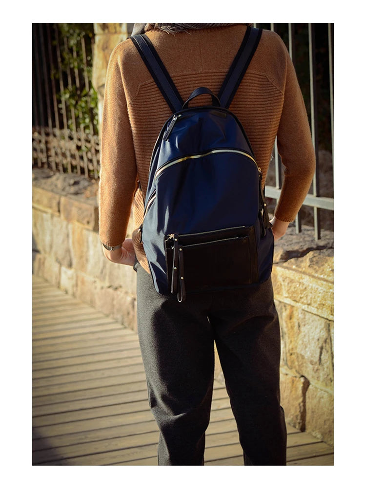 Nylon Leather Pocket Backpack