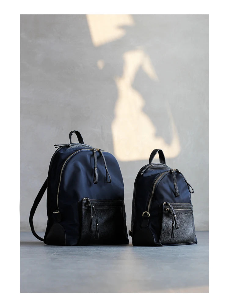 Nylon Leather Pocket Backpack