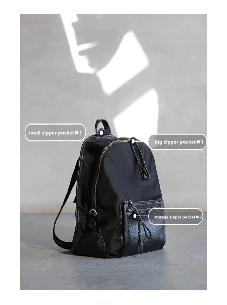 Nylon Leather Pocket Backpack