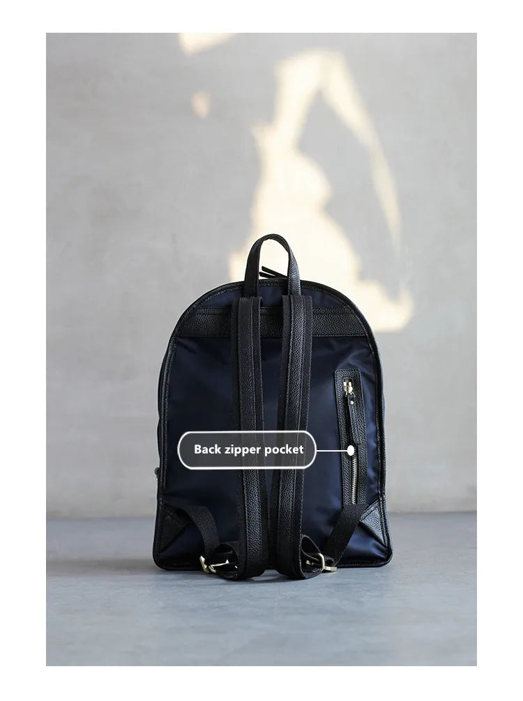 Nylon Leather Pocket Backpack
