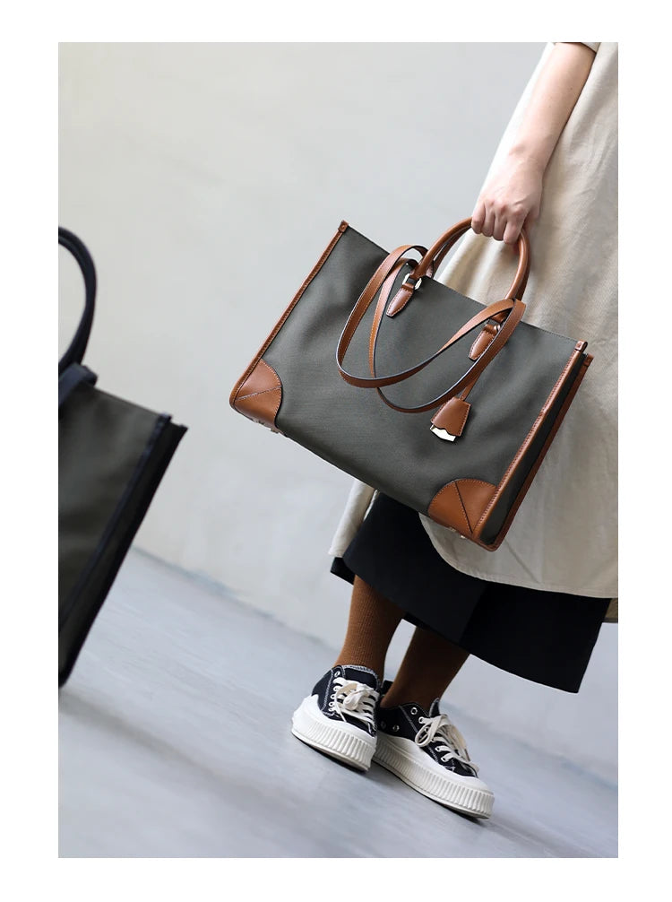 Nylon Leather Trim Work Tote