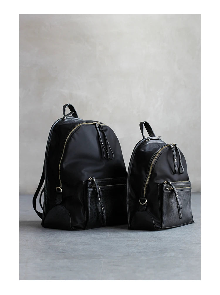 Nylon Leather Pocket Backpack