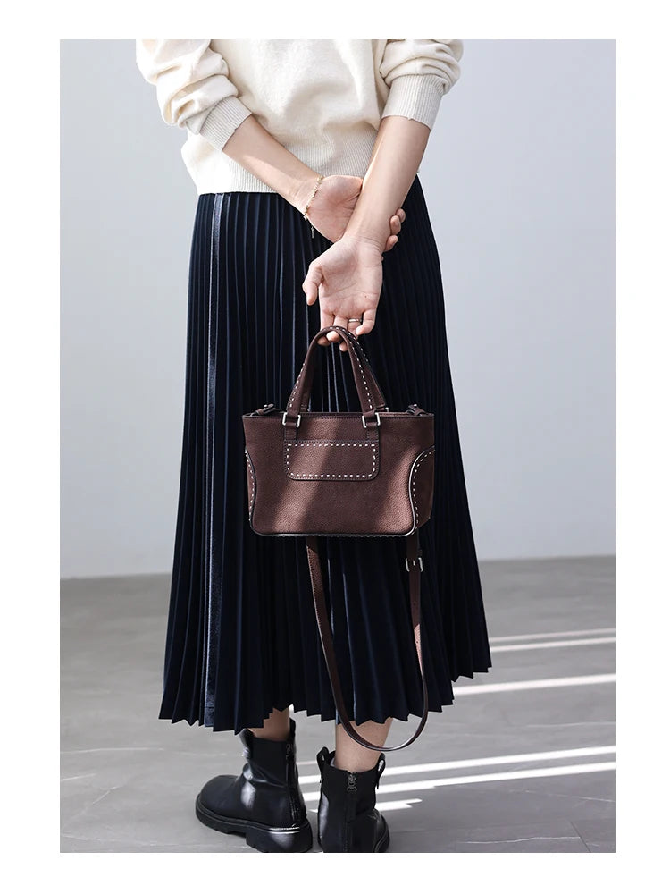 Suede Leather Trim Tote Bag
