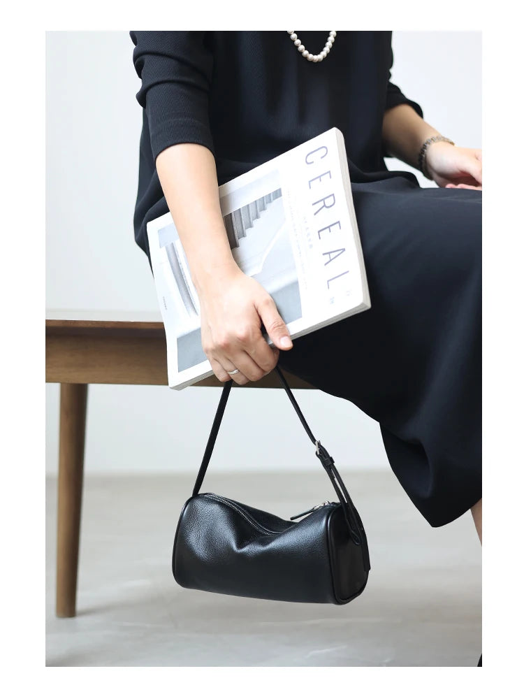 Leather Cylinder Shoulder Bag