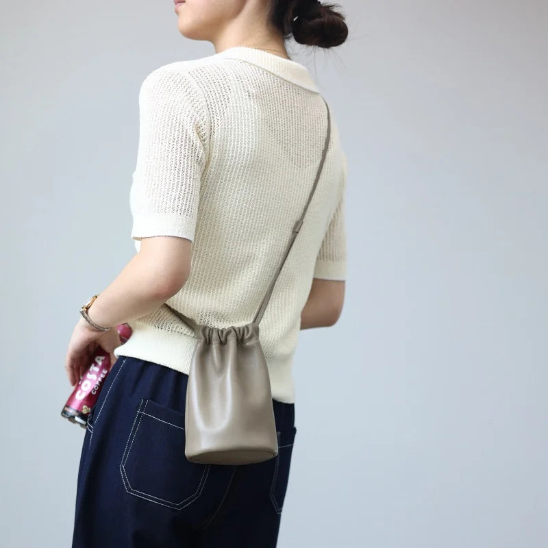 Leather Drawstring Shoulder Bag