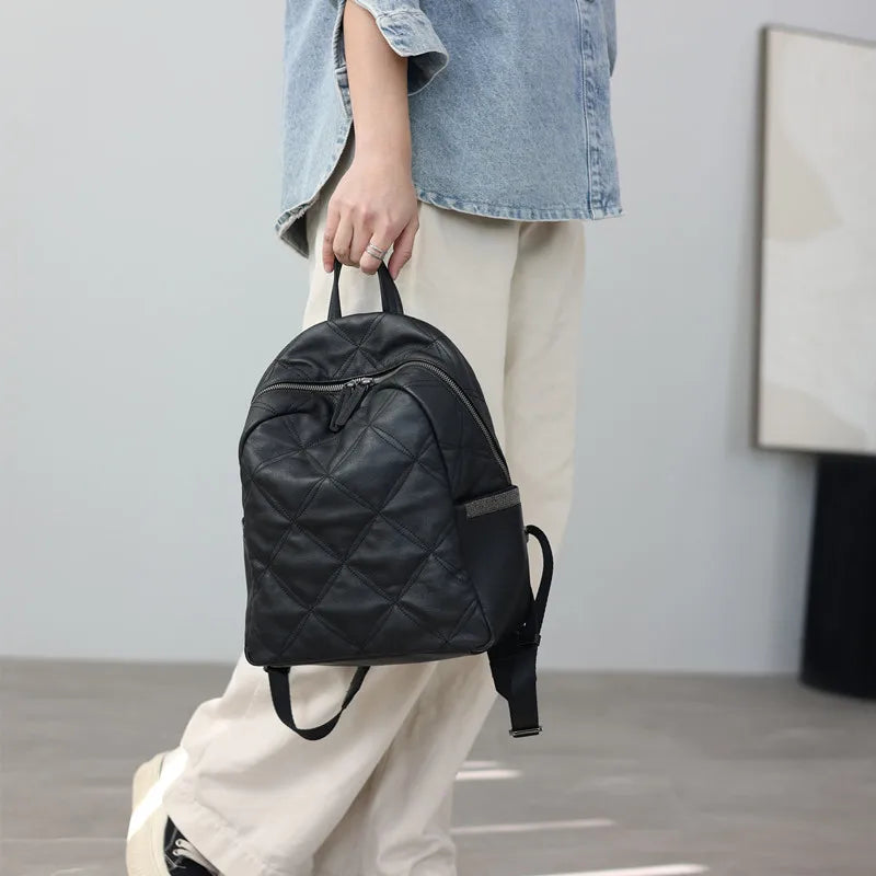 Quilted Leather Travel Backpack