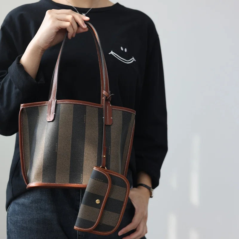 Striped Canvas Three Piece Tote Set