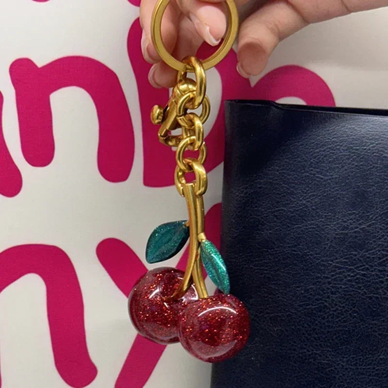 Leaf Crystal Cherry Bag Charm
