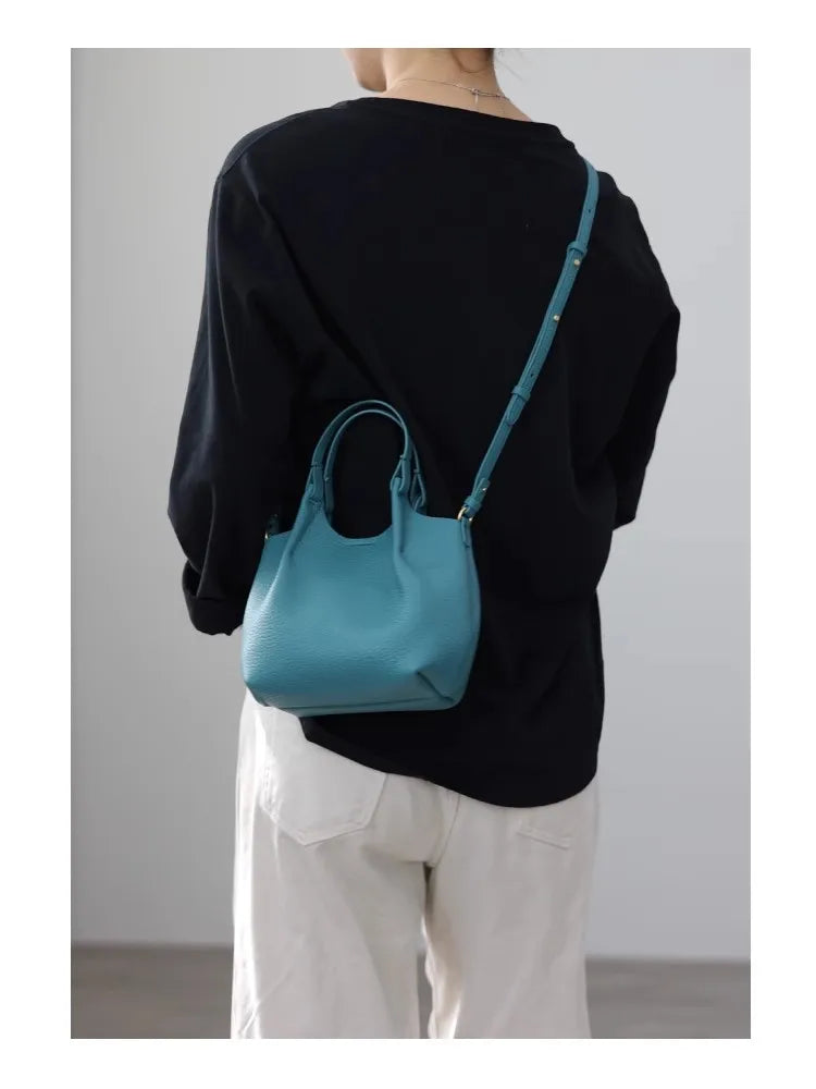 Pebbled Leather Crossbody Tote Bag