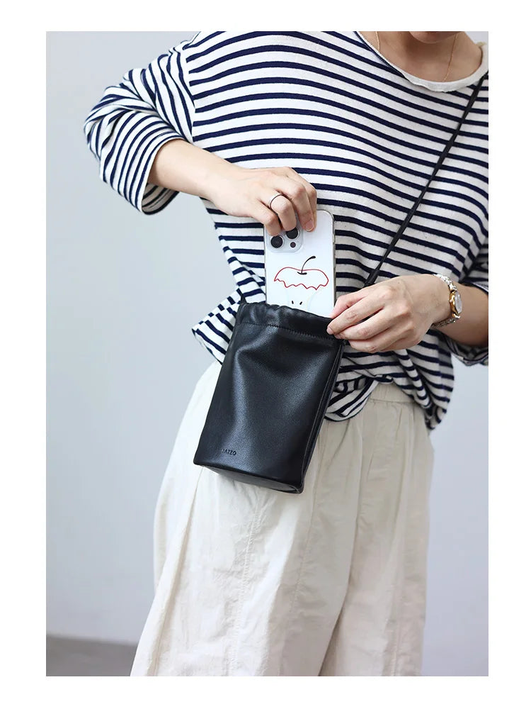Leather Drawstring Shoulder Bag