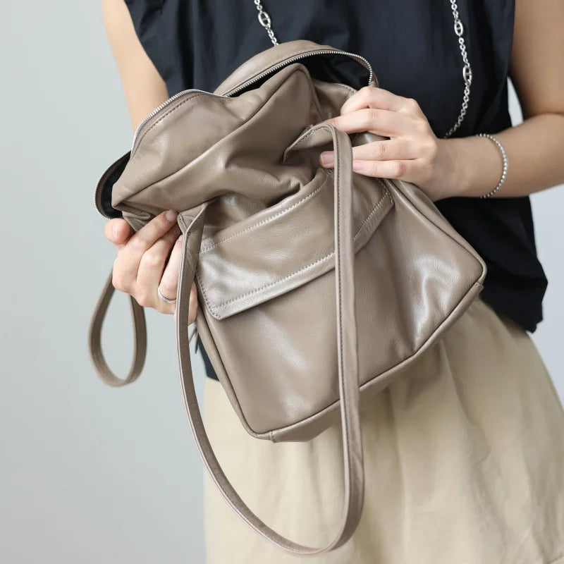 Leather Pocket Zip Tote