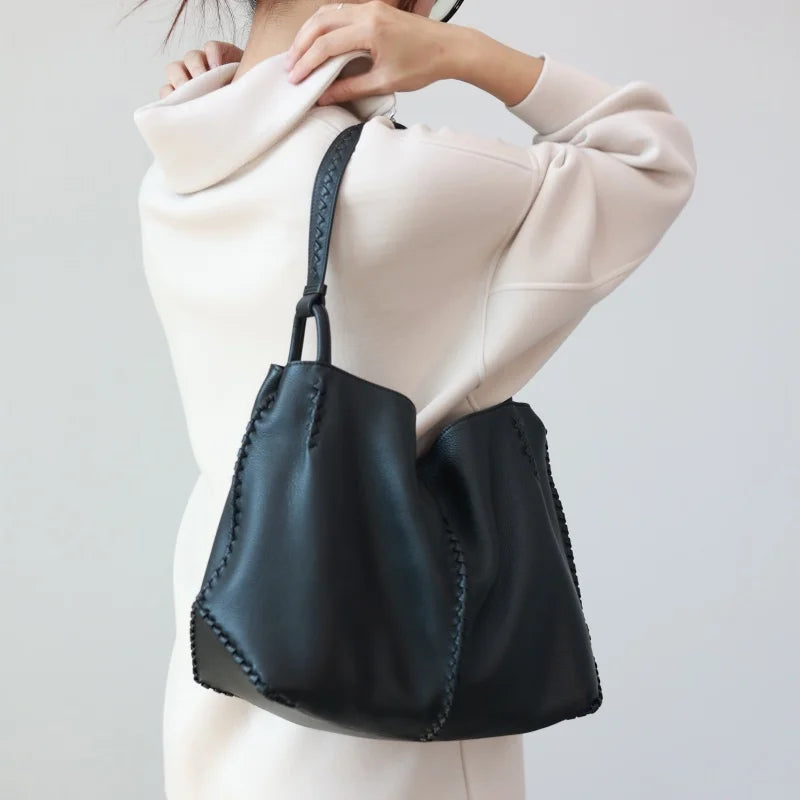 Woven Leather Shoulder Tote