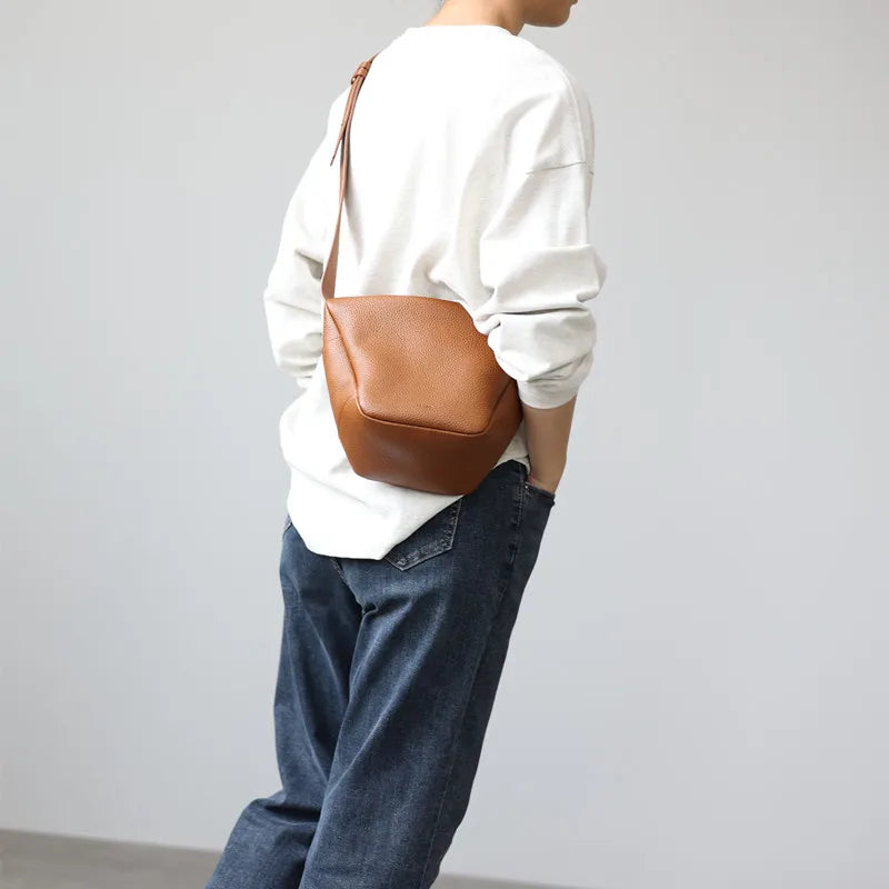 Curved Leather Shoulder Bag
