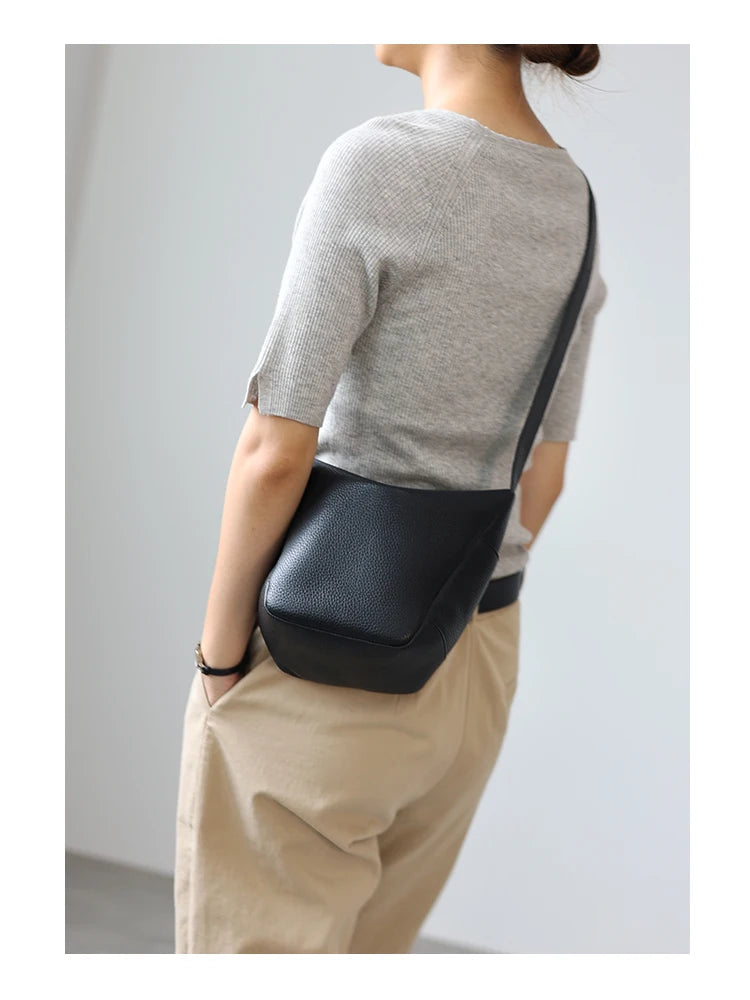 Curved Leather Shoulder Bag