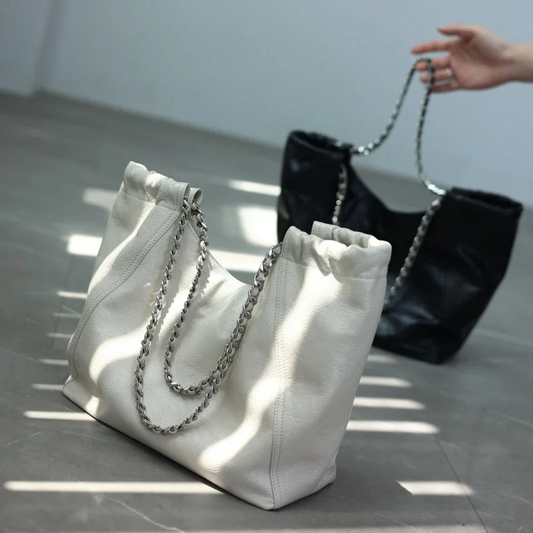 Leather Chain Shoulder Tote