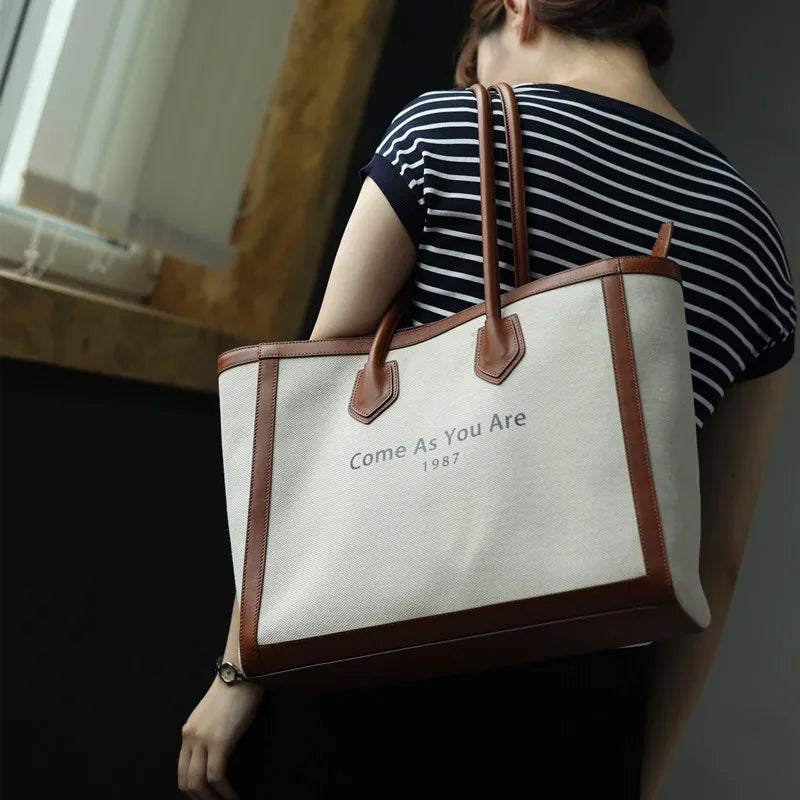 Canvas Leather Trim Tote