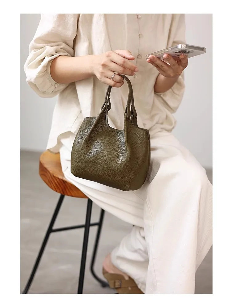 Pebbled Leather Crossbody Tote Bag