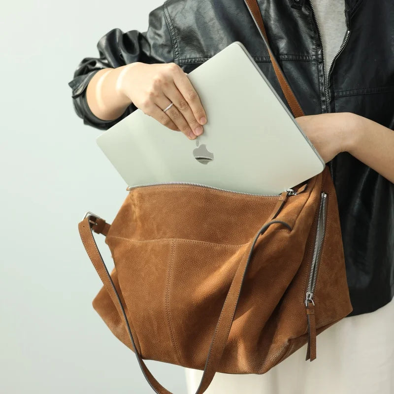 Leather Zip Shoulder Tote