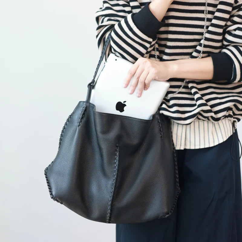 Woven Leather Shoulder Tote