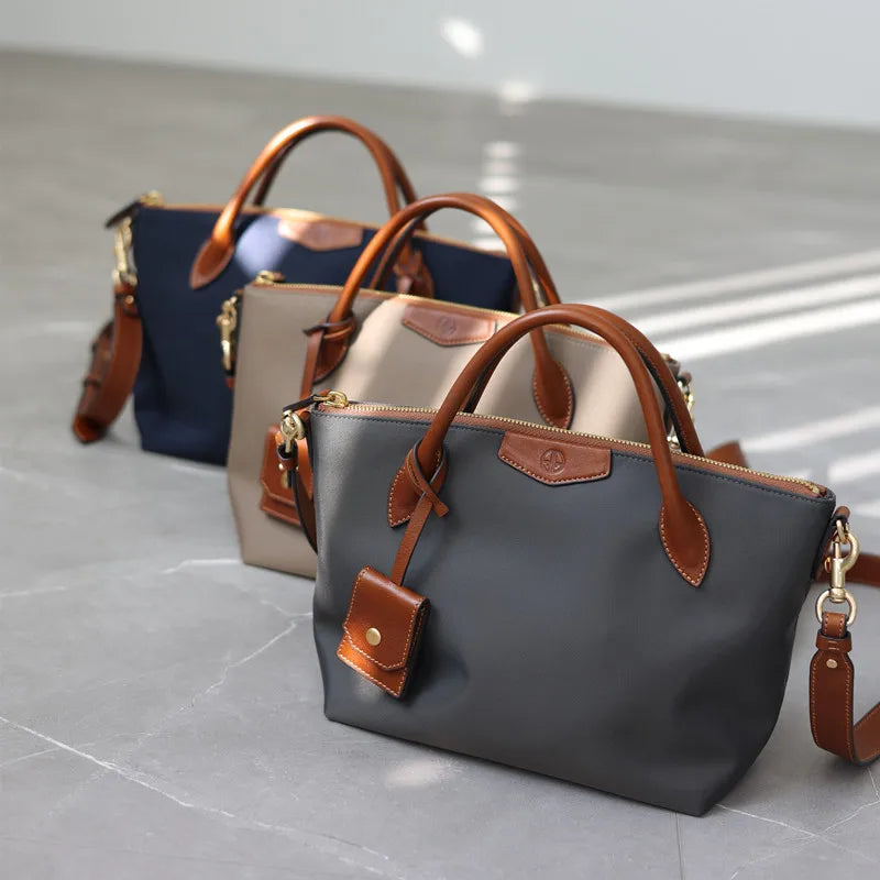 Nylon Leather Trim Crossbody Tote