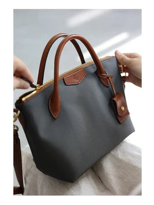 Nylon Leather Trim Crossbody Tote