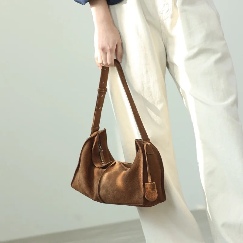 Suede Crescent Shoulder Bag