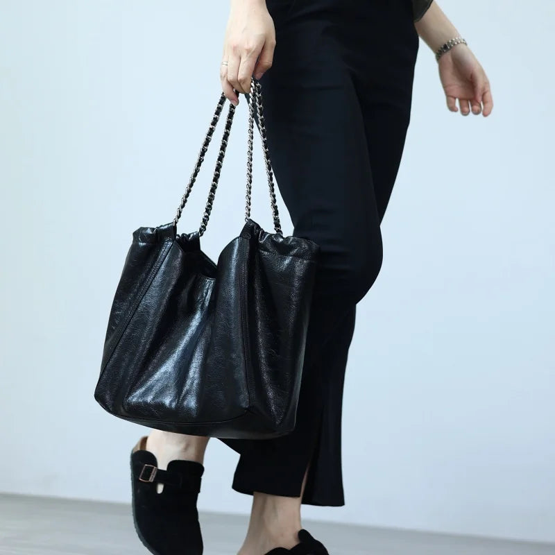 Leather Chain Shoulder Tote