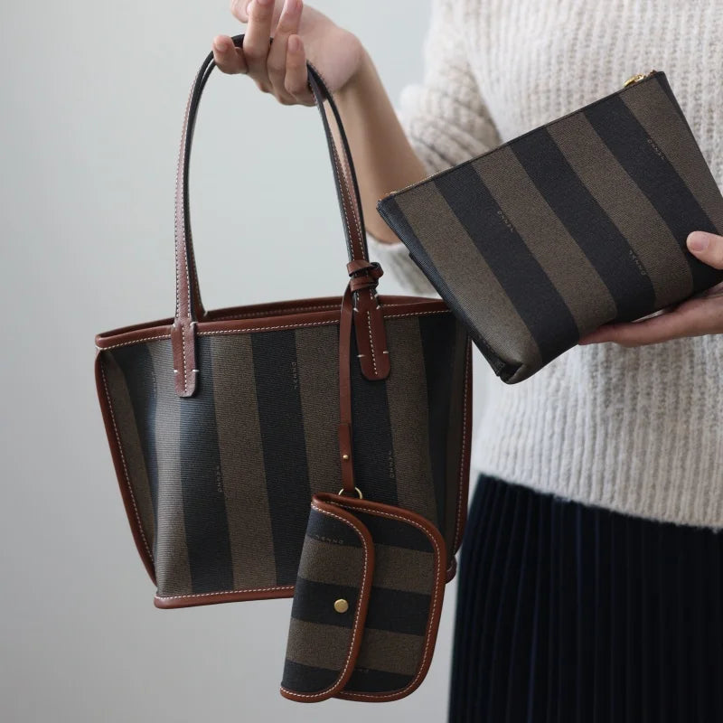 Striped Canvas Three Piece Tote Set